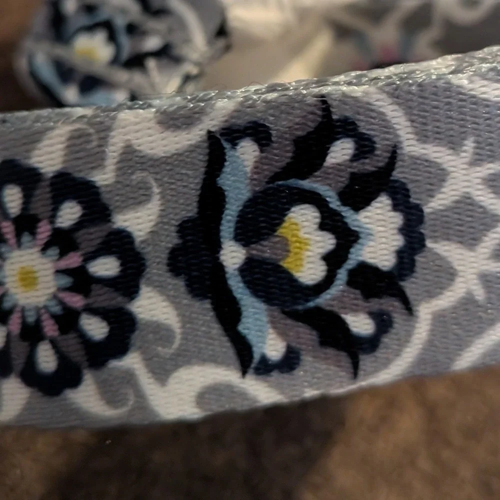 Vera Bradley Wide Lanyard Plaza Tile Floral Grey Blue ID Key Hold NEW